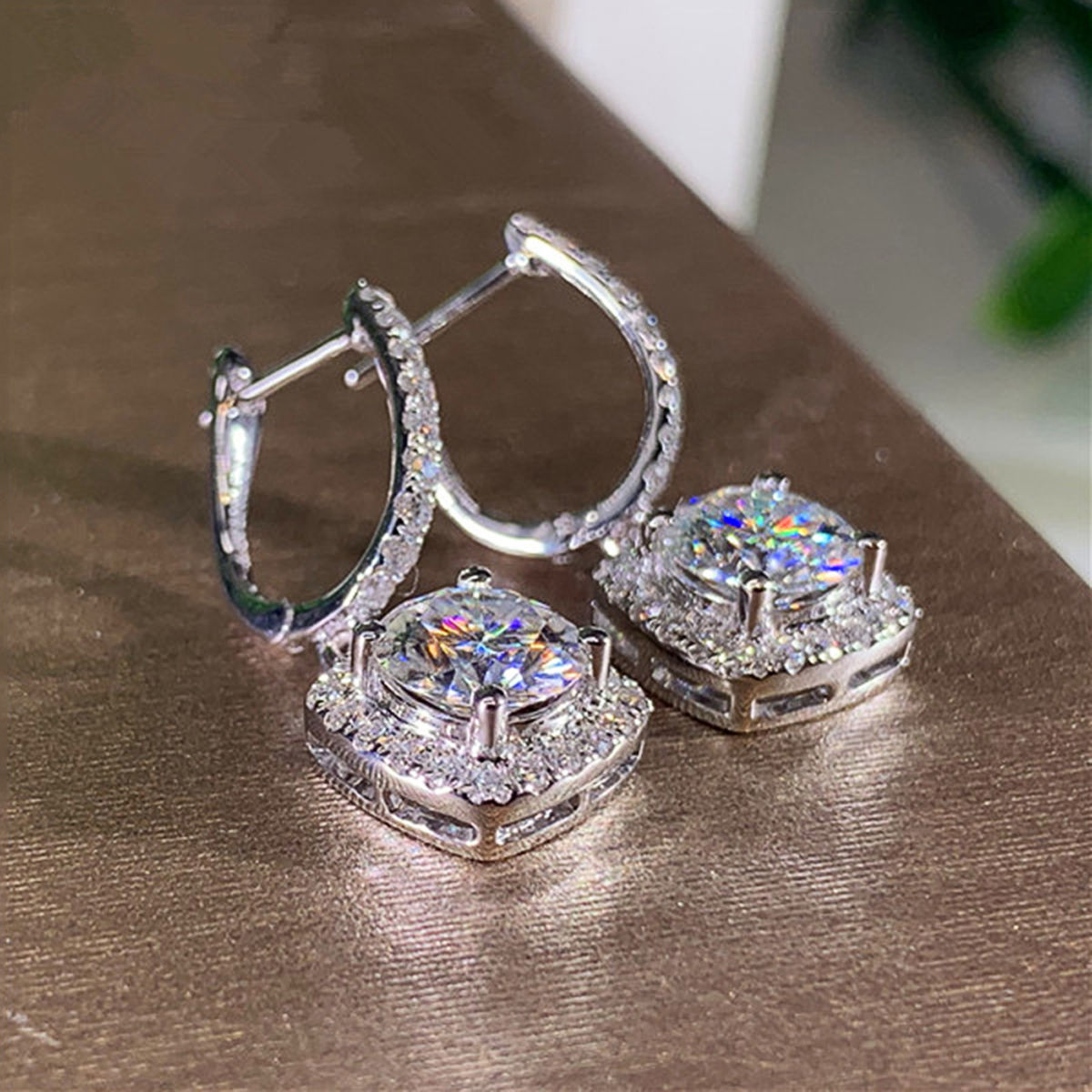 Designs & You Silver Plated Ad Studded Rectangular Crushed Ice Cut Drop Earrings (1 Pack Earrings)