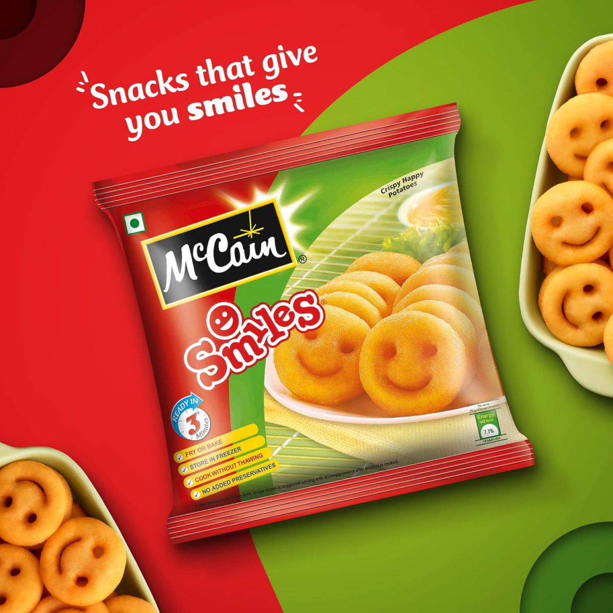 Mccain Smiles(415gms) & Tang Orange Instant Drink Mix(500gms) Combo