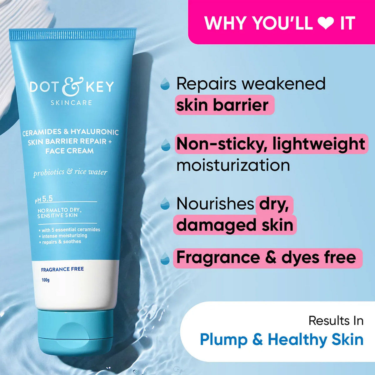 Dot & Key Ceramides & Hyaluronic Hydrating Face Cream For Dry Skin 100 ml Combo