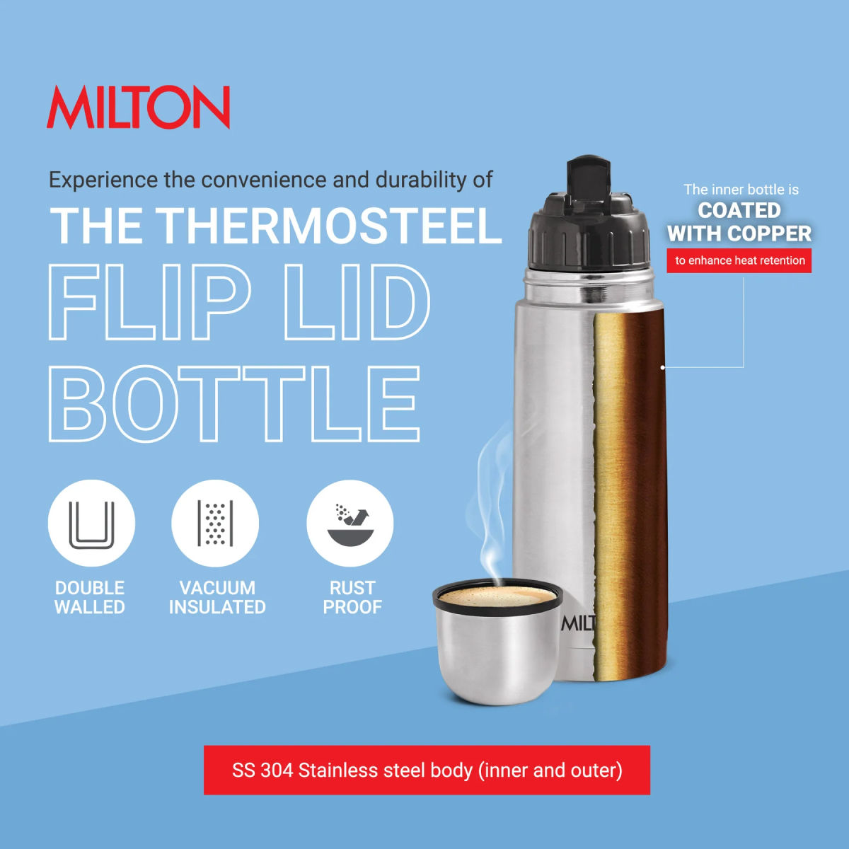 Milton Flip Lid Thermosteel Water Bottle - 1 L