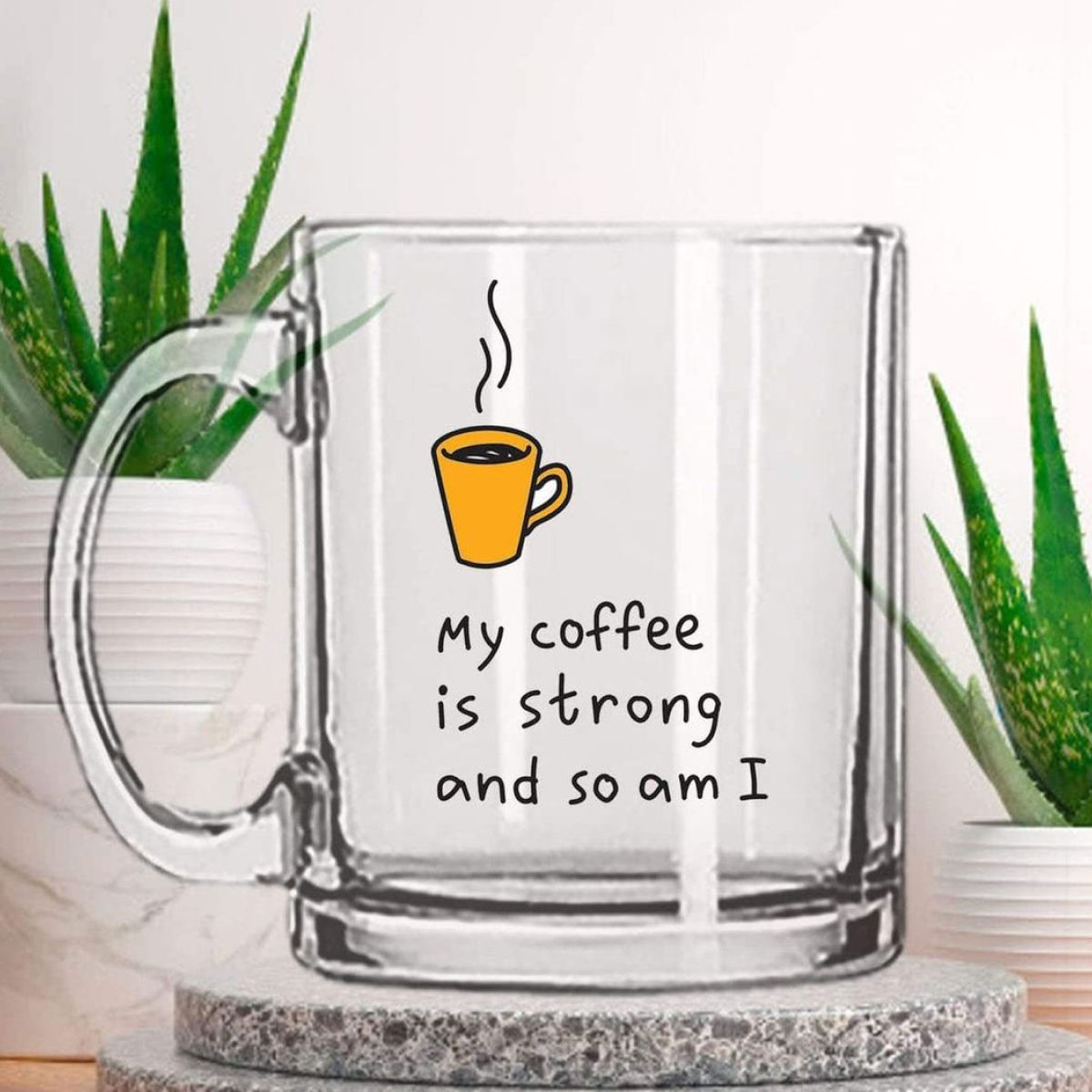 Kooltech Transparent My Coffee Is Strong And So Am I Printed Coffee Mug - Transparent, 325 Ml