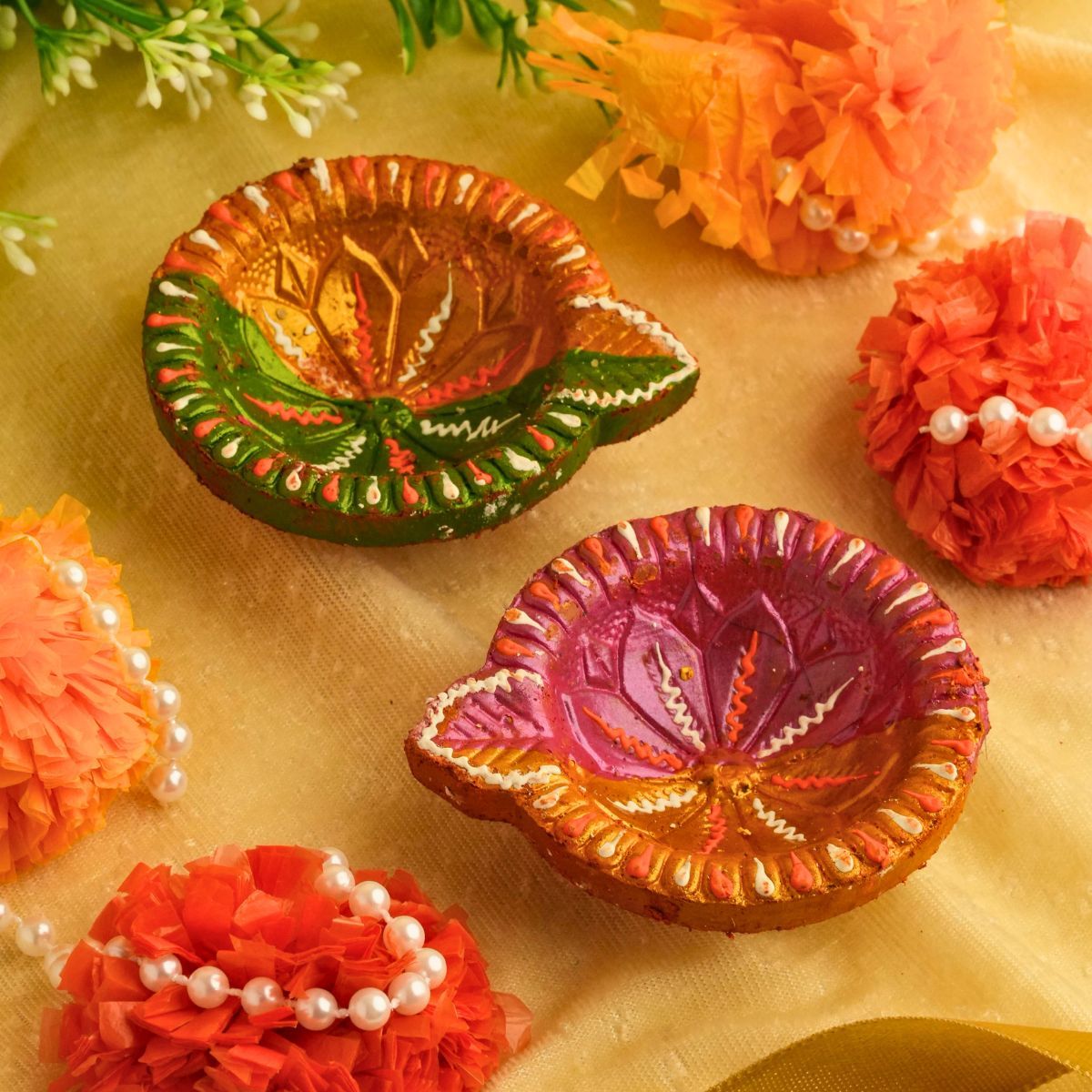 Shruti Creations Decorative Clay Diya Dahlia - Pack Of 4