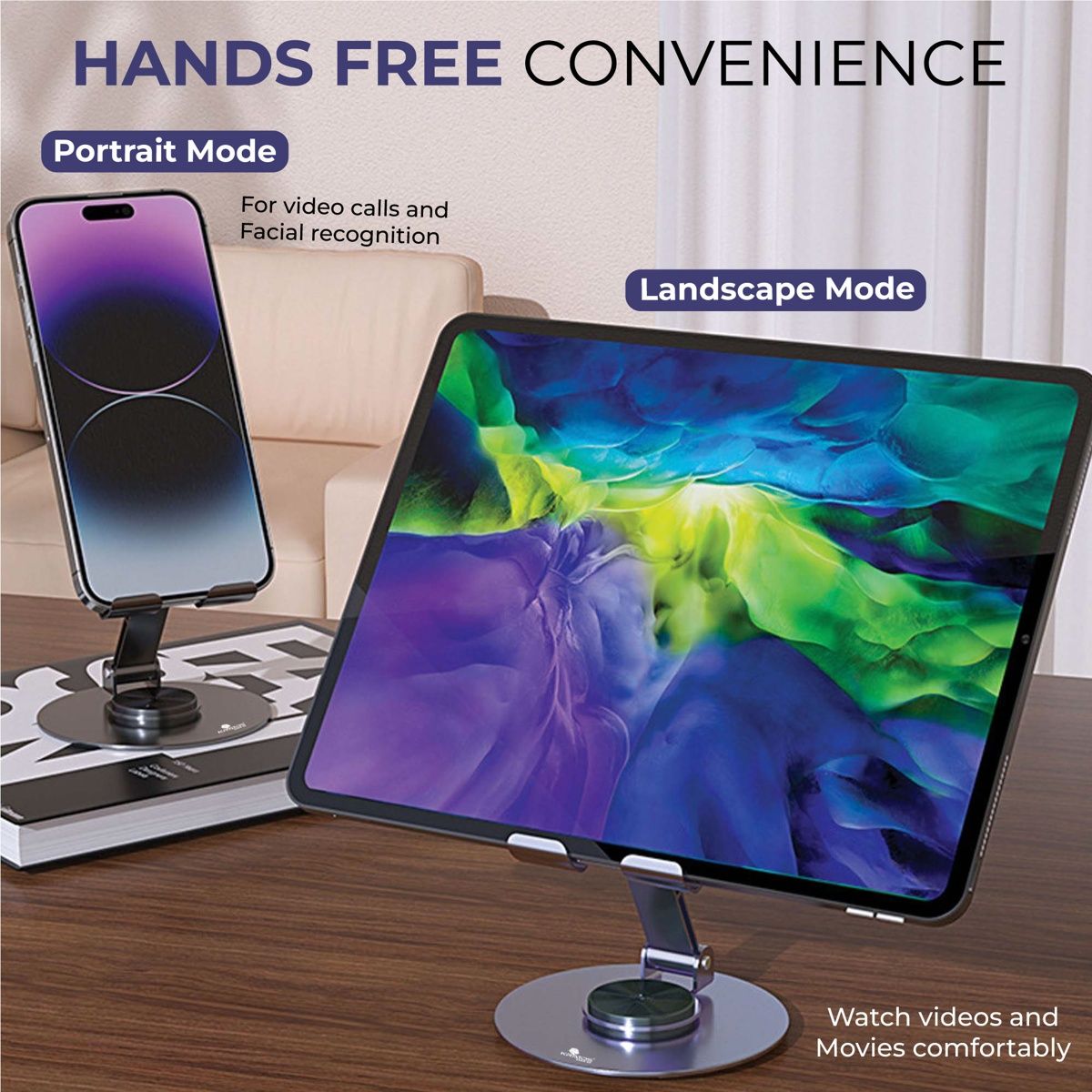 Kratos Rotatable and Foldable Mobile & Tablet Stand|360� Multiple Adjustments| Anti Shake design