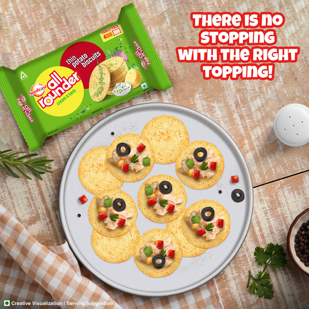 Sunfeast All Rounder, Thin, Light & Crunchy Potato Biscuit with Cream & Herb Flavour