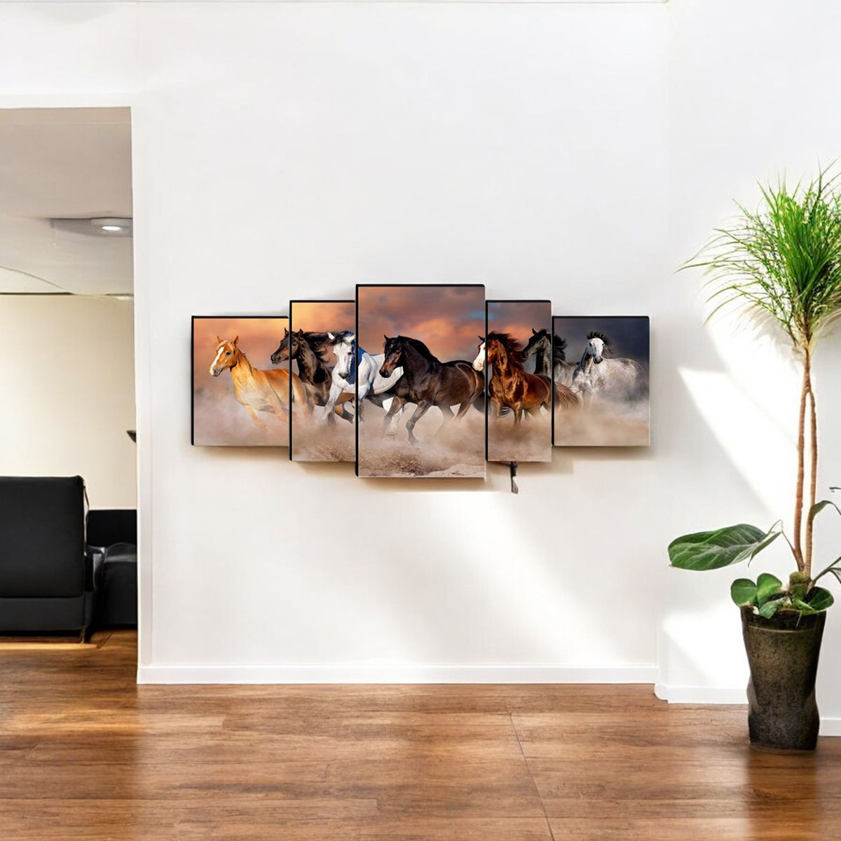 Saf 7 Horses Large Digital Reprint 18 Inch X 42 Inch Painting (Without Frame, Pack Of 5)