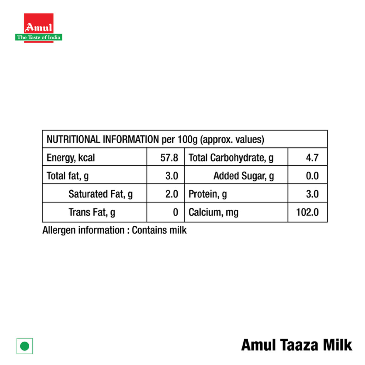 Amul Taaza Toned Fresh Milk (Pouch)