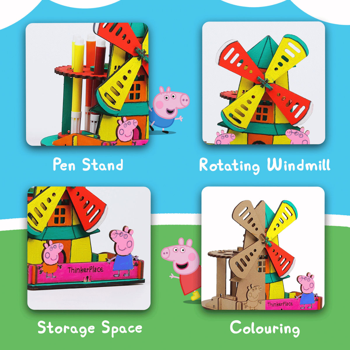 ThinkerPlace Peppa Pig DIY Windmill Pen Stand | Rotating Pen Stand & Learn Electricity (Age 3+)