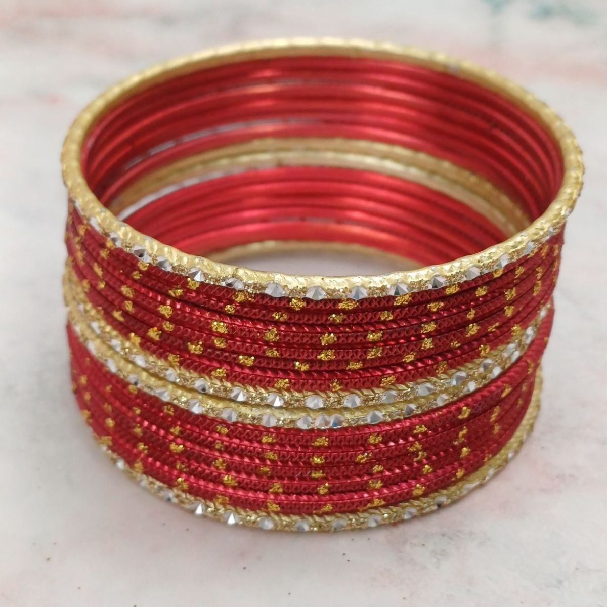 Gullak Red Metal Bangle Set - Size 2.4