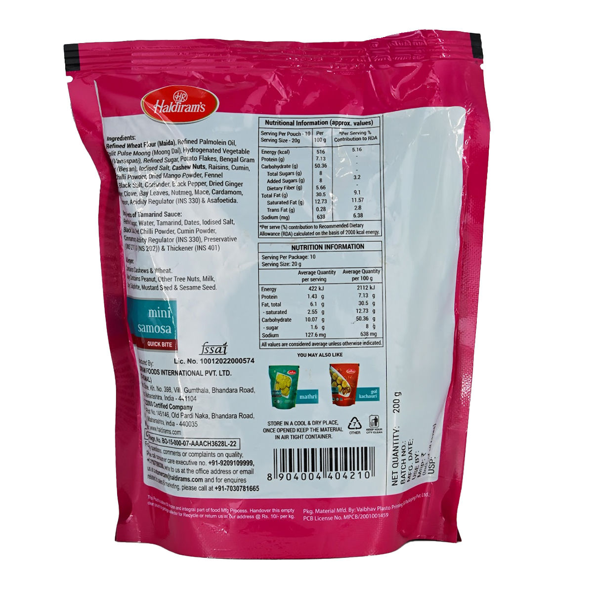 Haldirams Namkeen - Mini Samosa 200 g Combo