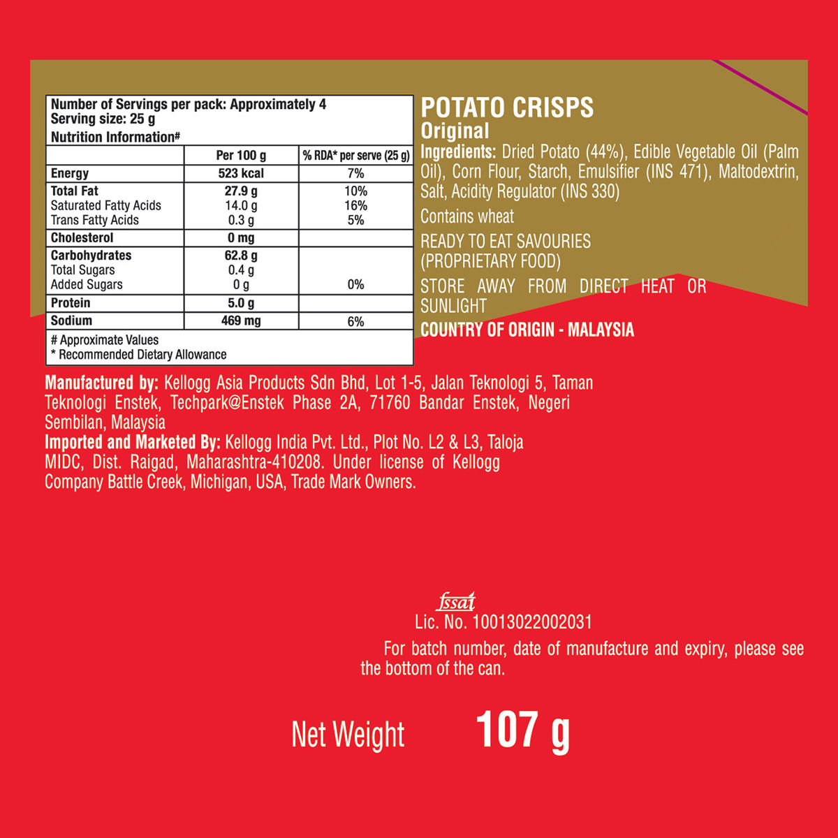 Pringles Potato Chips Original Flavour
