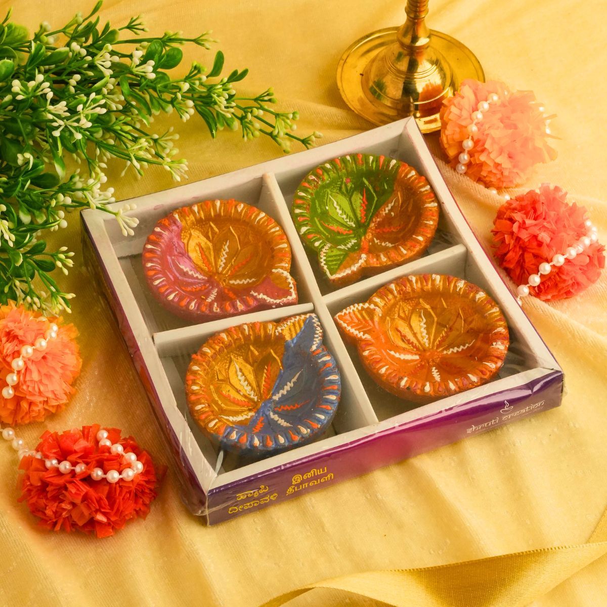 Shruti Creations Decorative Clay Diya Dahlia - Pack Of 4