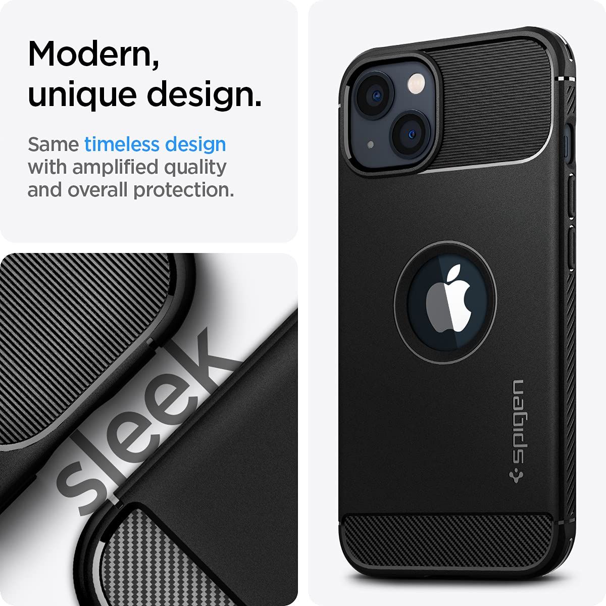 Spigen Rugged Armor Back Cover Case Compatible with iPhone 13 (TPU | Matte Black)