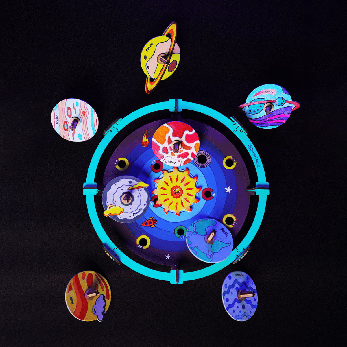 ThinkerPlace DIY Solar Wars Spin Tops | Build, Color & Play with Solar System Spin Tops (Age 3+)