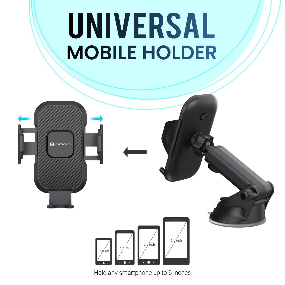 Portronics Clamp M Car Mobile Holder - Strong Suction Cup