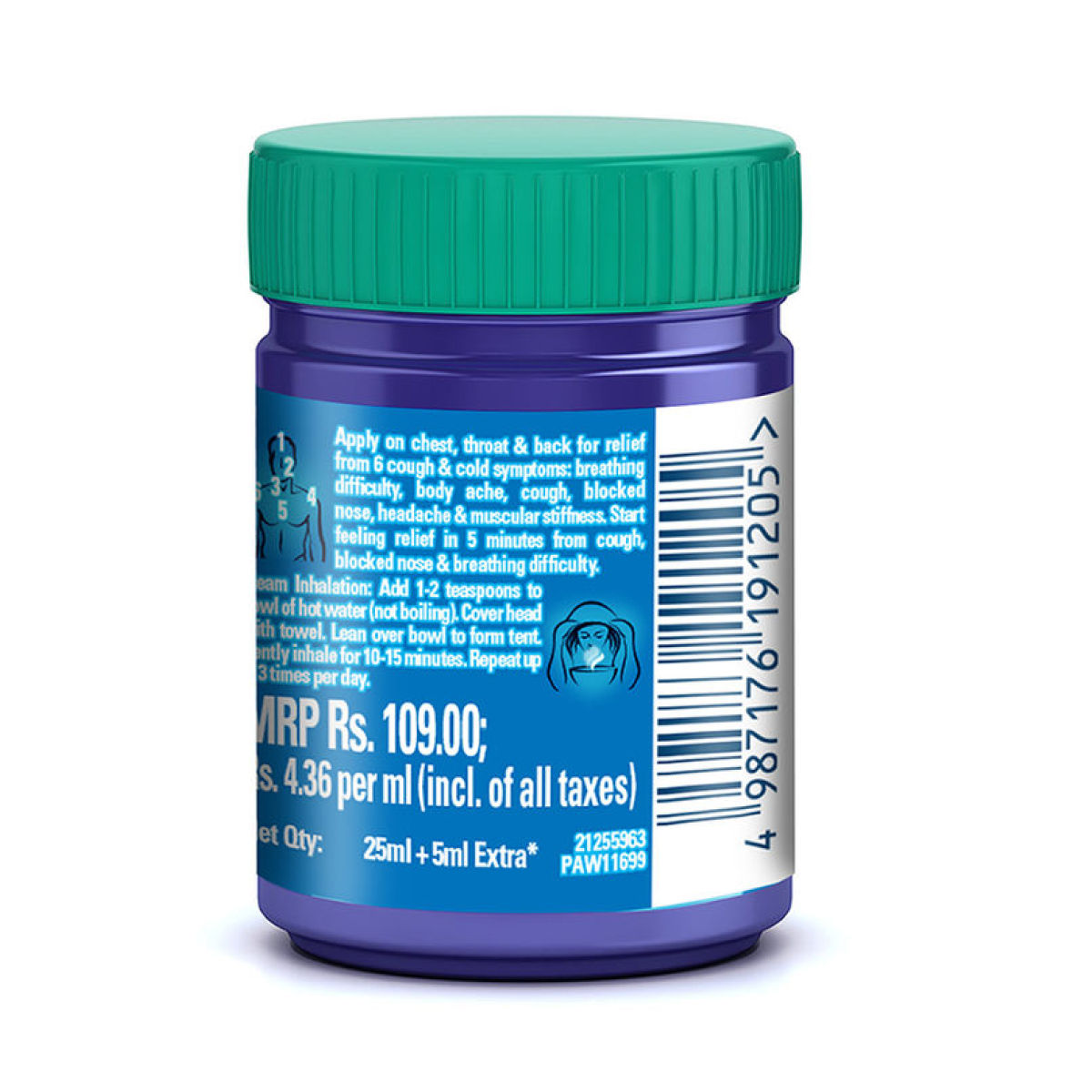 Vicks Vaporub(25ml), Vicks Inhaler (0.5ml) & Vicks Steam Pods(4pc) Combo