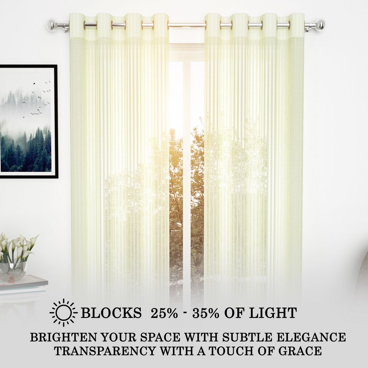Story@Home Transparent Polyester Zic Zac 2 Unit Door curtains | Cream