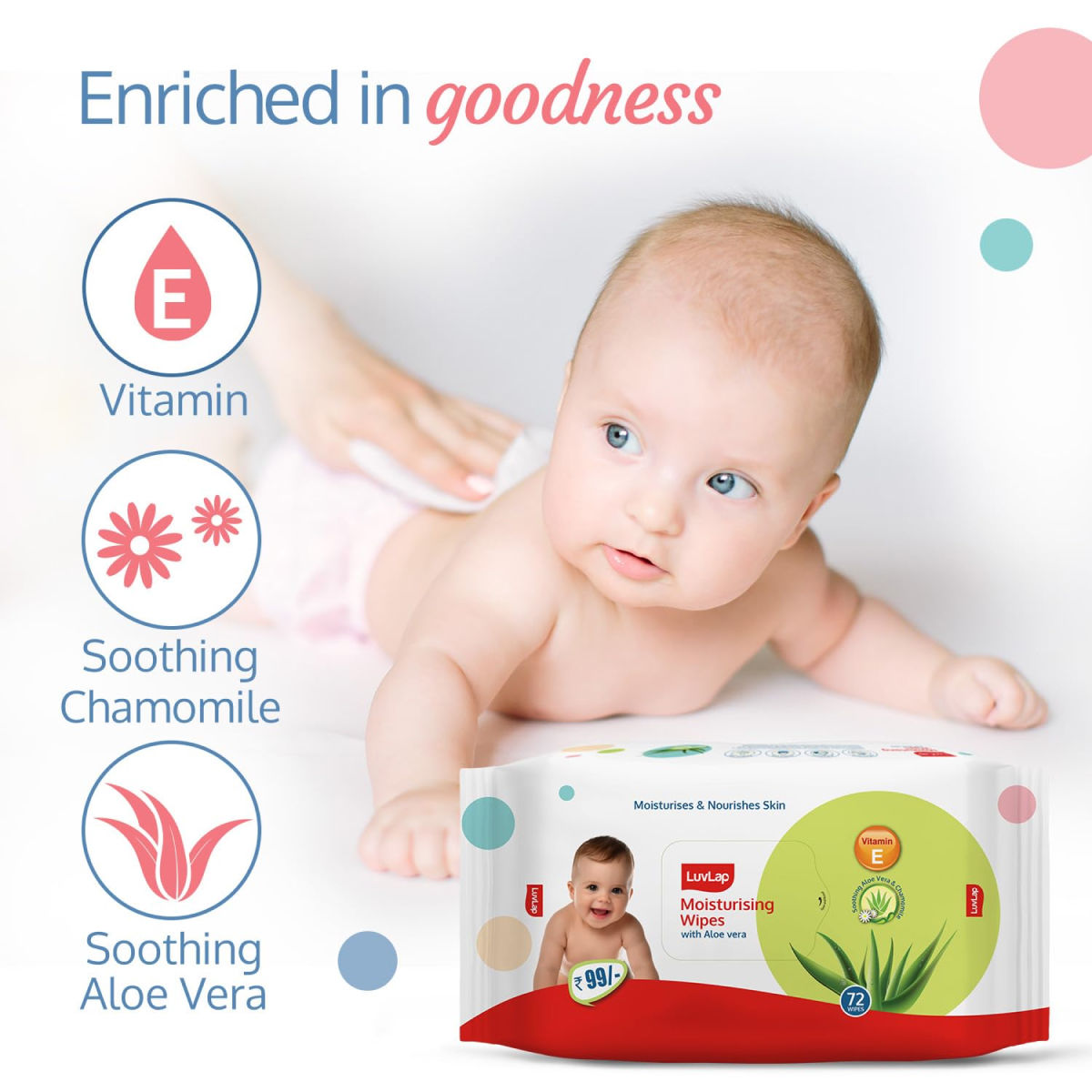 Luvlap Baby Wipes with Aloe Vera (with LID) 72 pc Combo