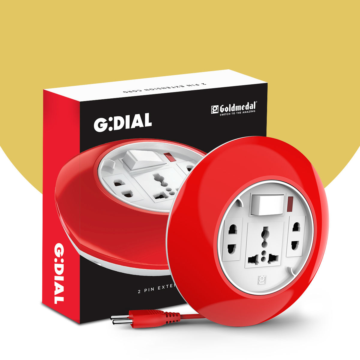 Goldmedal -Dial 2 Pin Plug 5-Meter Extension Cord (White) |Universal Socket & 2-Pin Sockets | Master Switch with Indicator | Ultra-Smooth Rotation |Extension Board for Home & Office|-Pack of 1