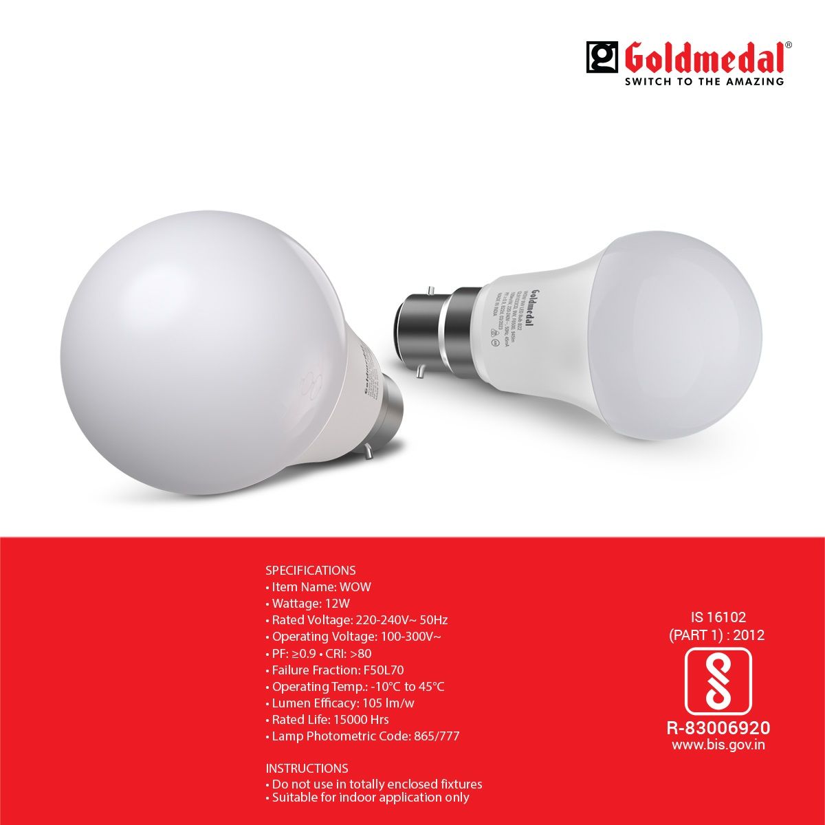 Goldmedal Wow 12W Led Bulb | Cool White | B22 Base Holder