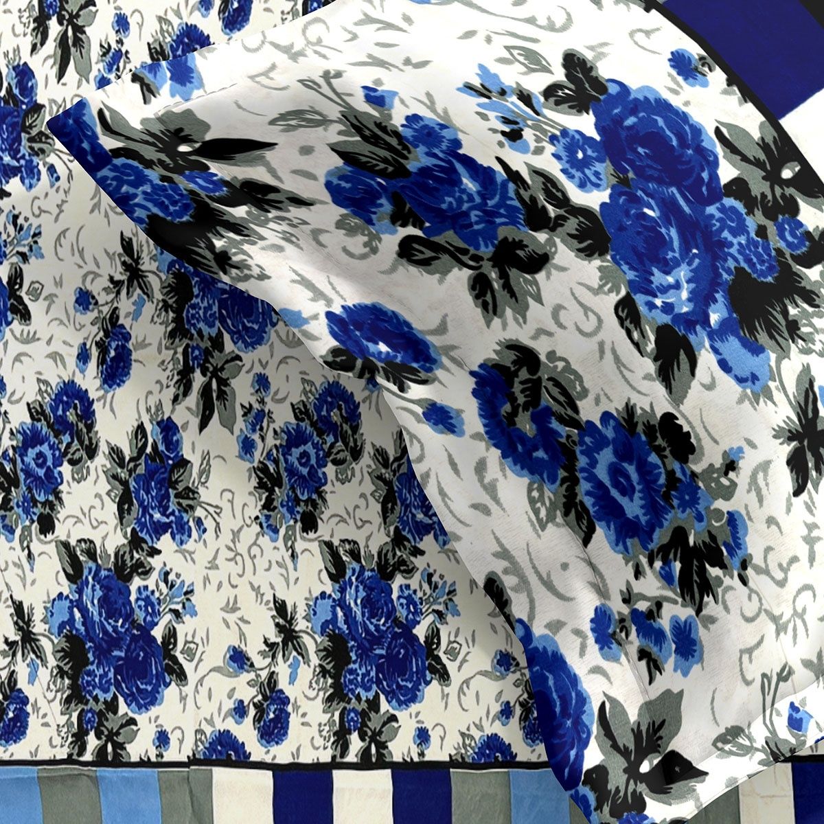 Romee Floral Printed Cotton Bedsheets Double Bed Size Queen | White and Blue
