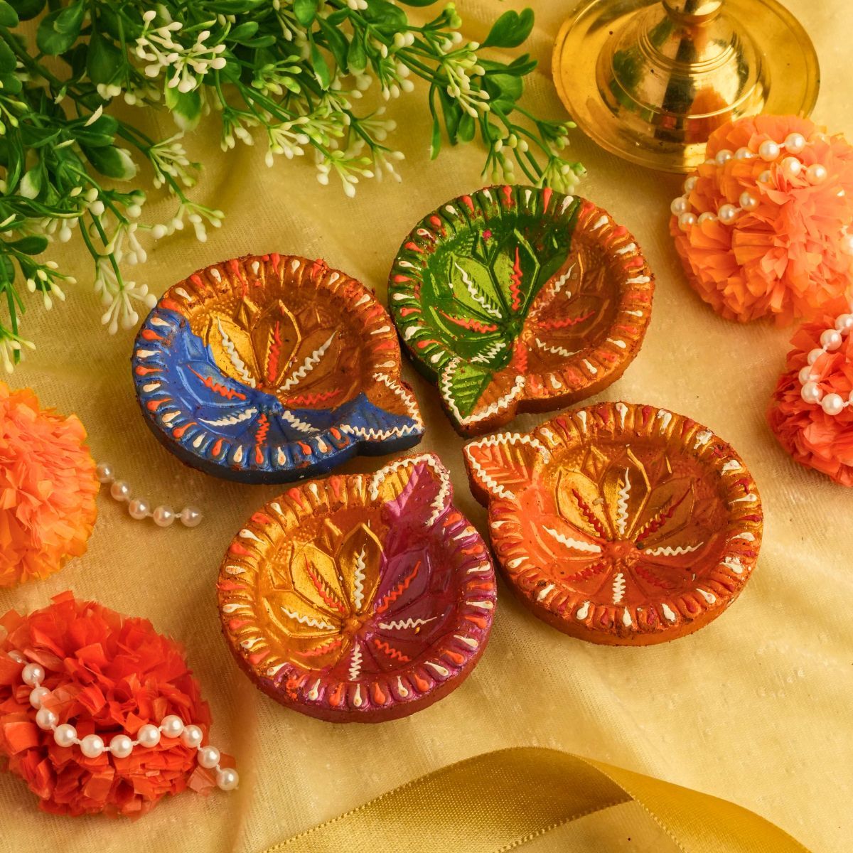 Shruti Creations Decorative Clay Diya Dahlia - Pack Of 4