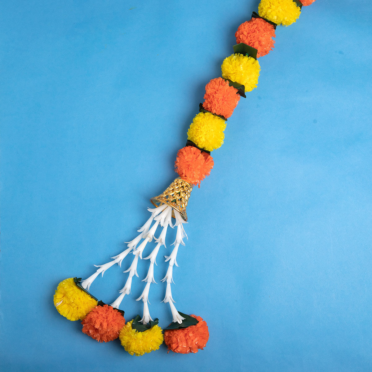Artificial Marigold With Hanging Bell Garland String - 3 Feet