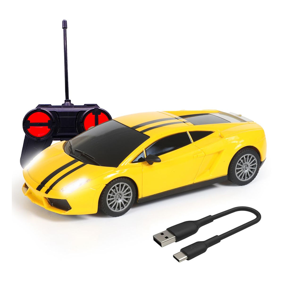 Wembley Remote Control Car 1:24 Scale Type-C Usb Rechargeable Racing Rc Car For Kids-Yellow & Black