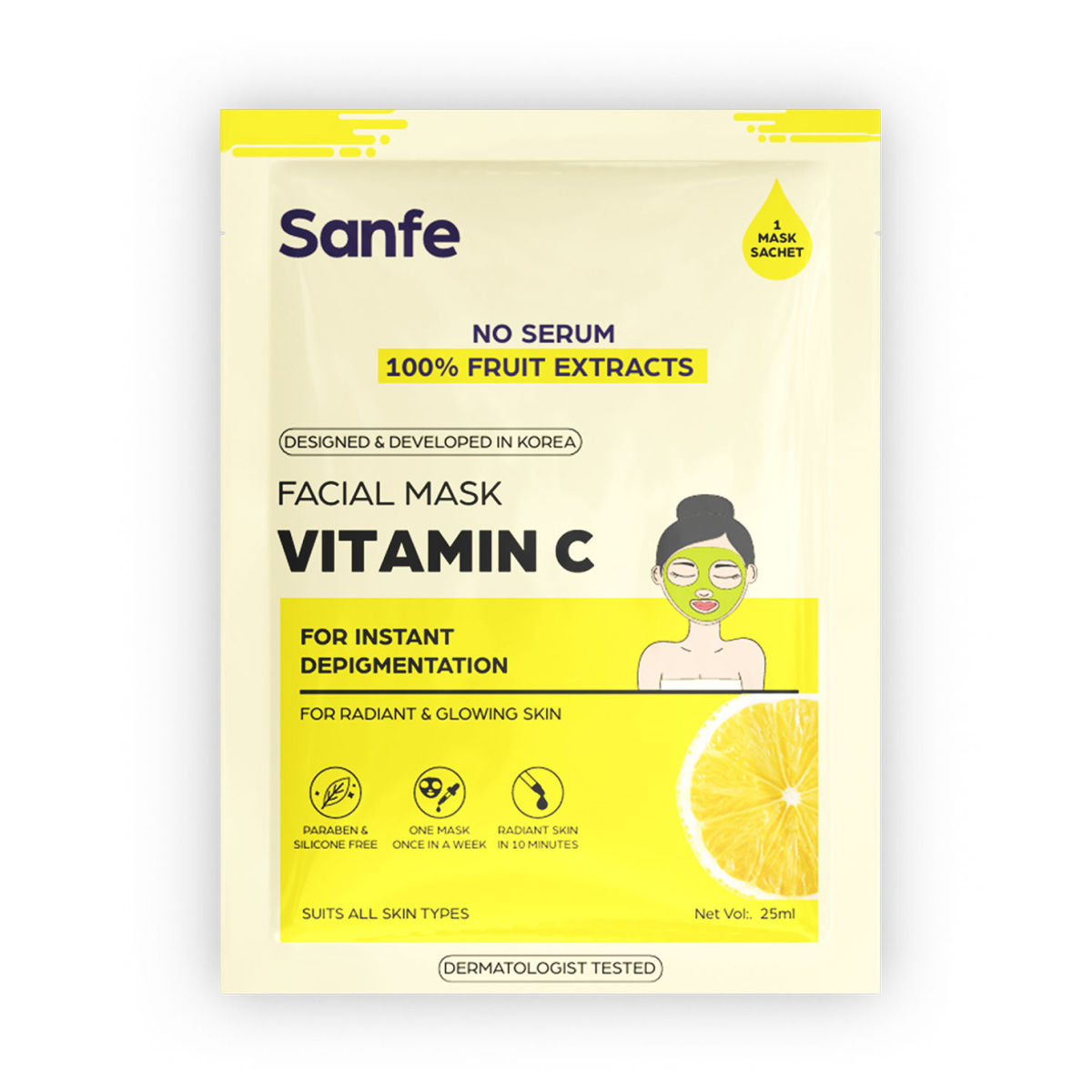 Sanfe Instant Depigmentation Vitamin C Face Mask | 100% fruit extracts, Korean Mask