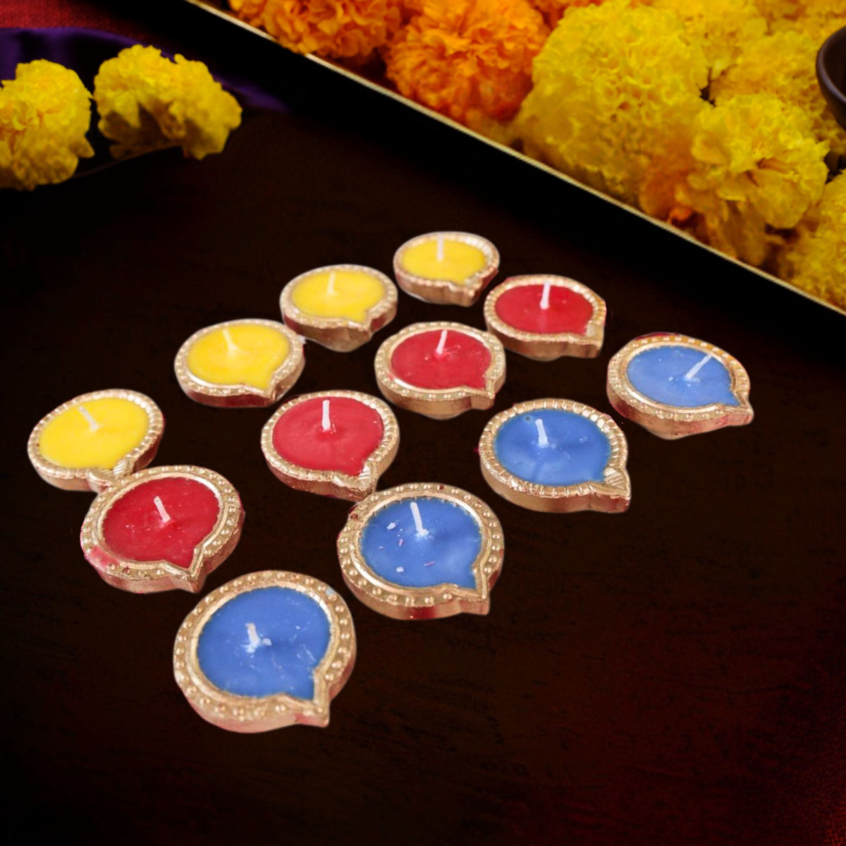 Walton Rangoli-Inspired Earthen Diyas Set | Assorted Colors