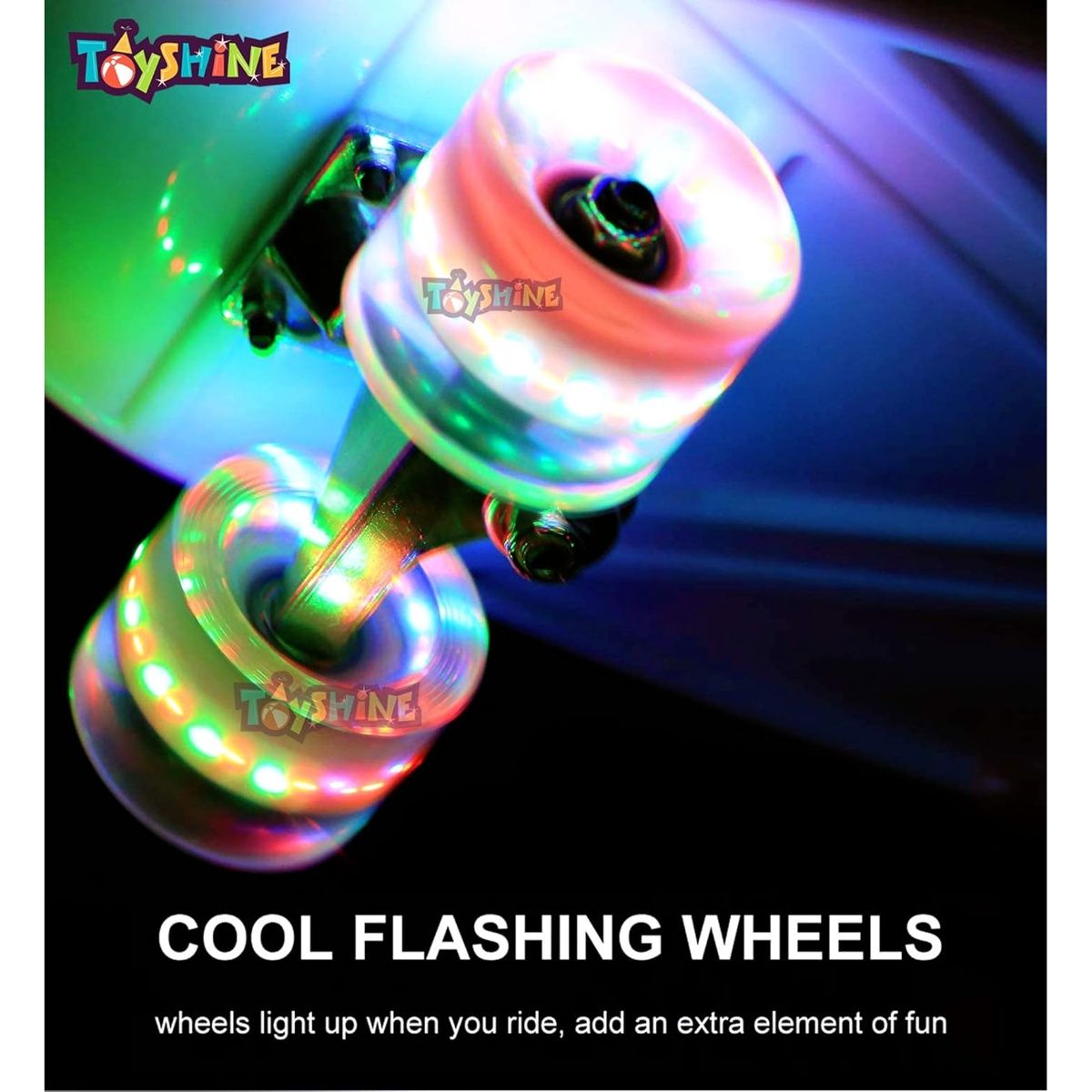 Toyshine Complete Skateboard with LED Light-up Wheels for Beginners, Polypropylene - Green