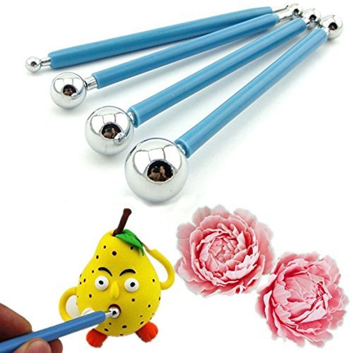 Chrome 4 Pcs Ball Tools Set for Clay Modeling, Dotting, Sculpting & Sugar Paste Cake Art