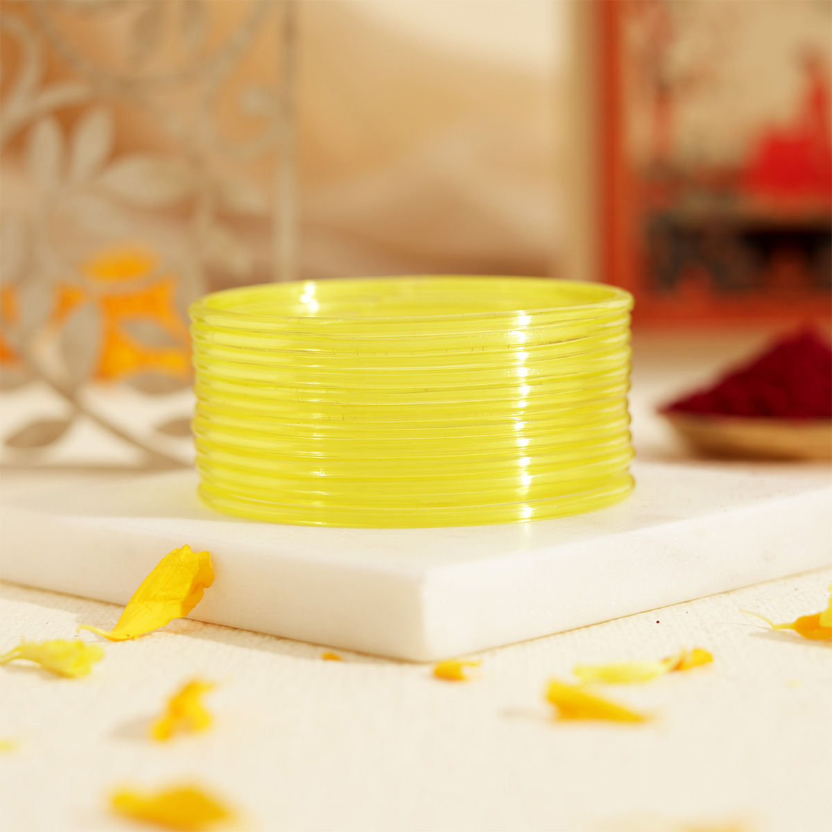 Oye Happy Yellow Glass Bangles Size 2.6