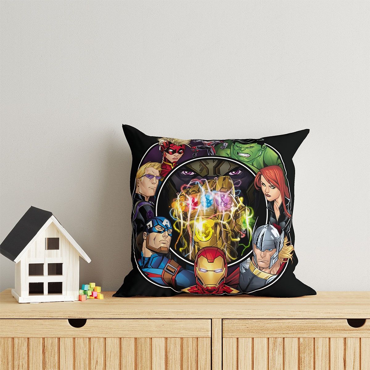 Sassoon Marvel Avenger Reversible Printed Filled Cushion | Black | 40 x 40 cm