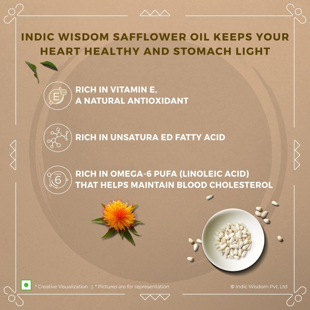 Indic Wisdom Wood Pressed Safflower Oil | Cold Pressed - Extracted on Wooden Churner