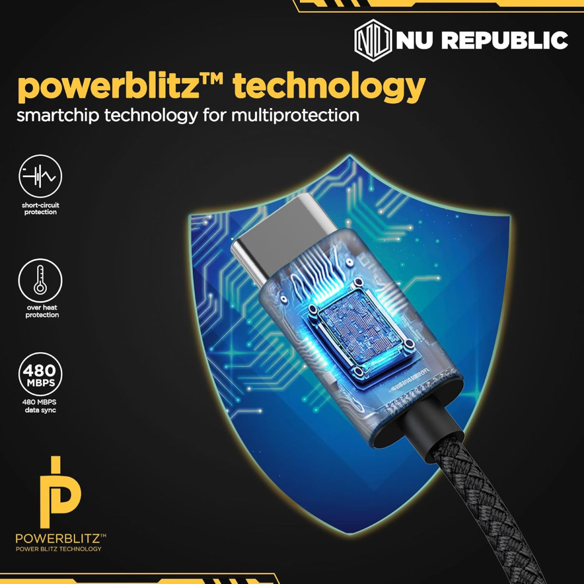 Nu Republic Blaze Flash 65W 1.25M Type-C To Type-C Fast Charging Data Cable - Grey