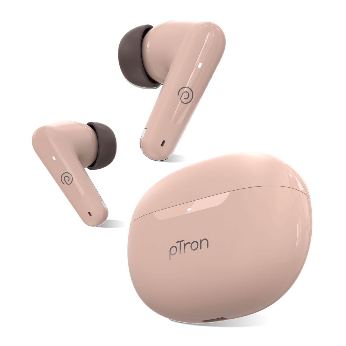 pTron Basspods Mojo TWS Earbuds | 34H Playtime | Clear Calls | Immersive Sound & Voice Assist - Brown