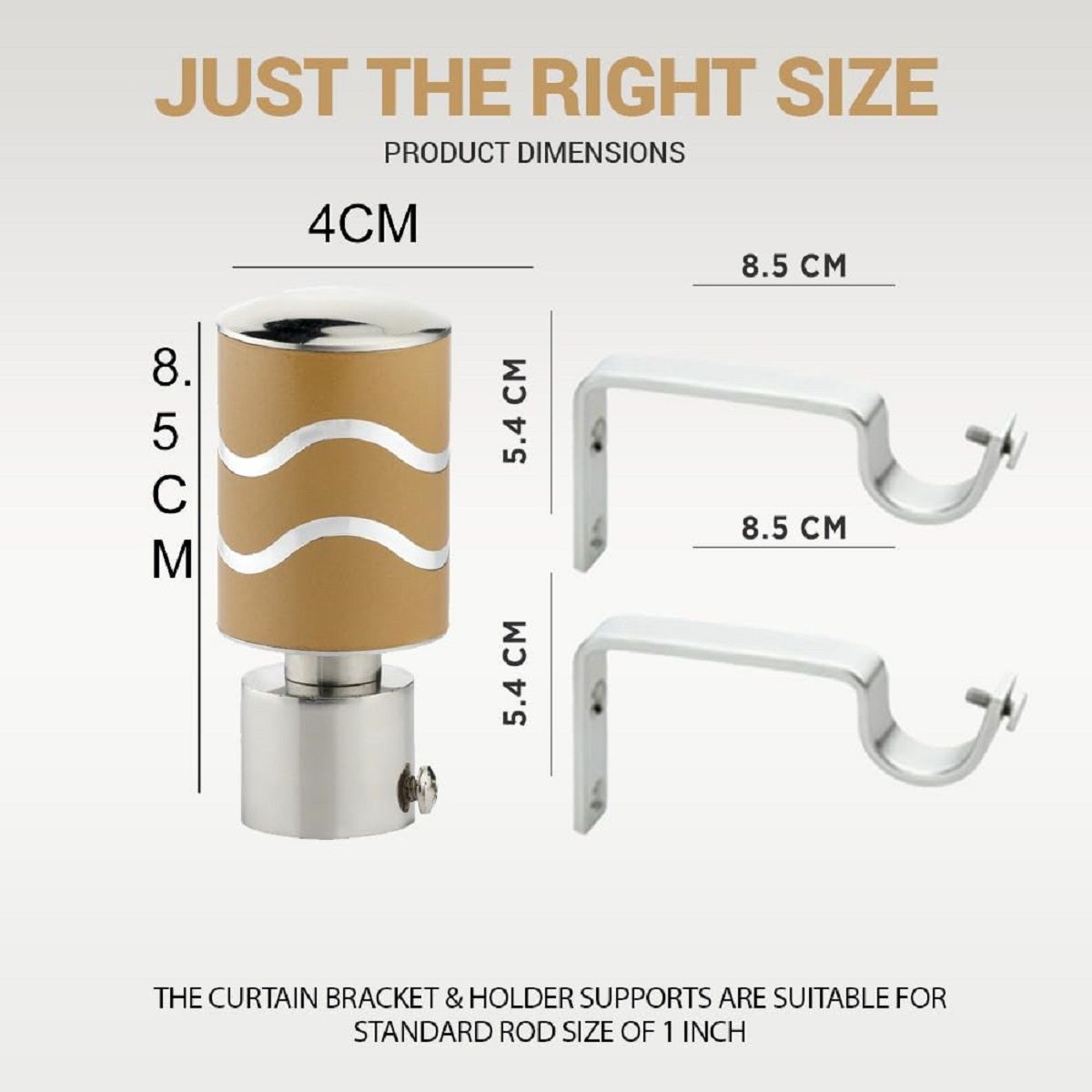 Gloxy Stainless Steel Curtain Brackets with Support & Fittings | Yellow, 6 Pair Set