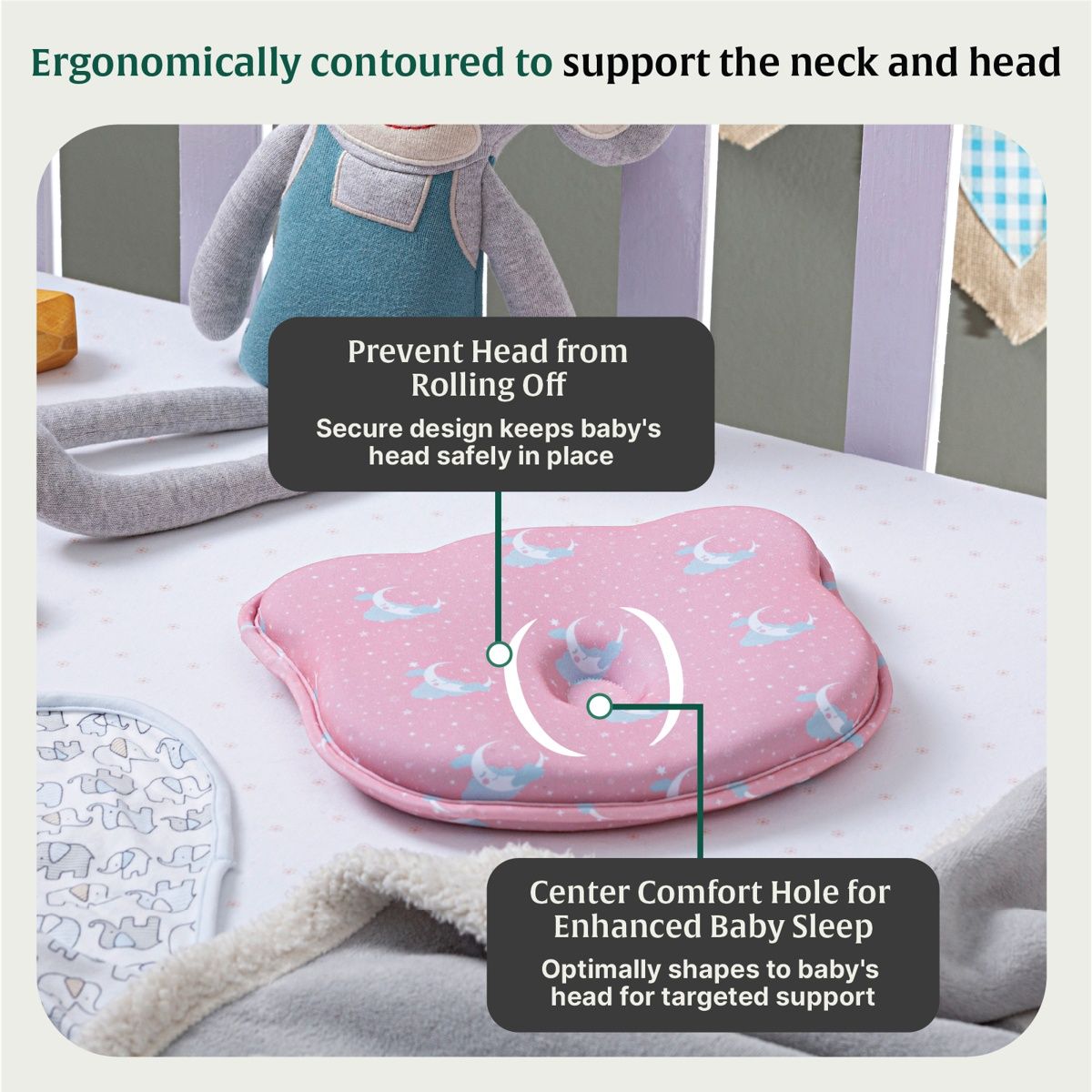 The White Willow Baby Head Shaping Pillow | Memory Foam | Flat Head Prevention | Ergonomic - Pink