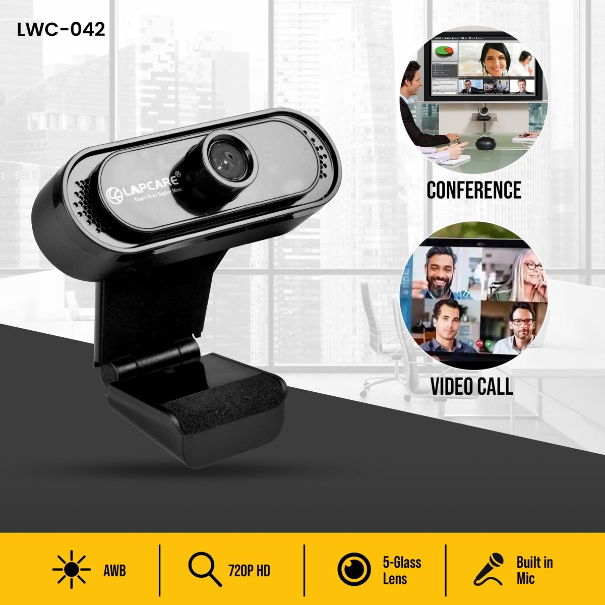 Lapcare Crystal Clear Web Camera With Noise Isolated Microphone, Hd Stremaing For Desktop & Laptop