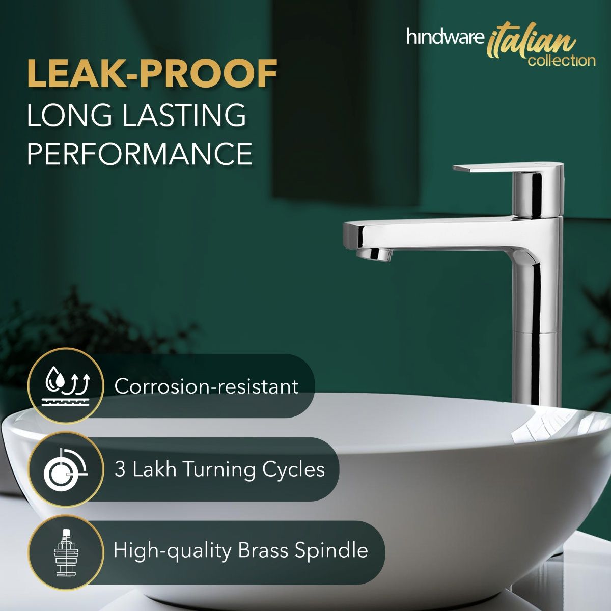 Hindware Element Wash Basin Tap | For Bathroom | Brass With Chrome Finish
