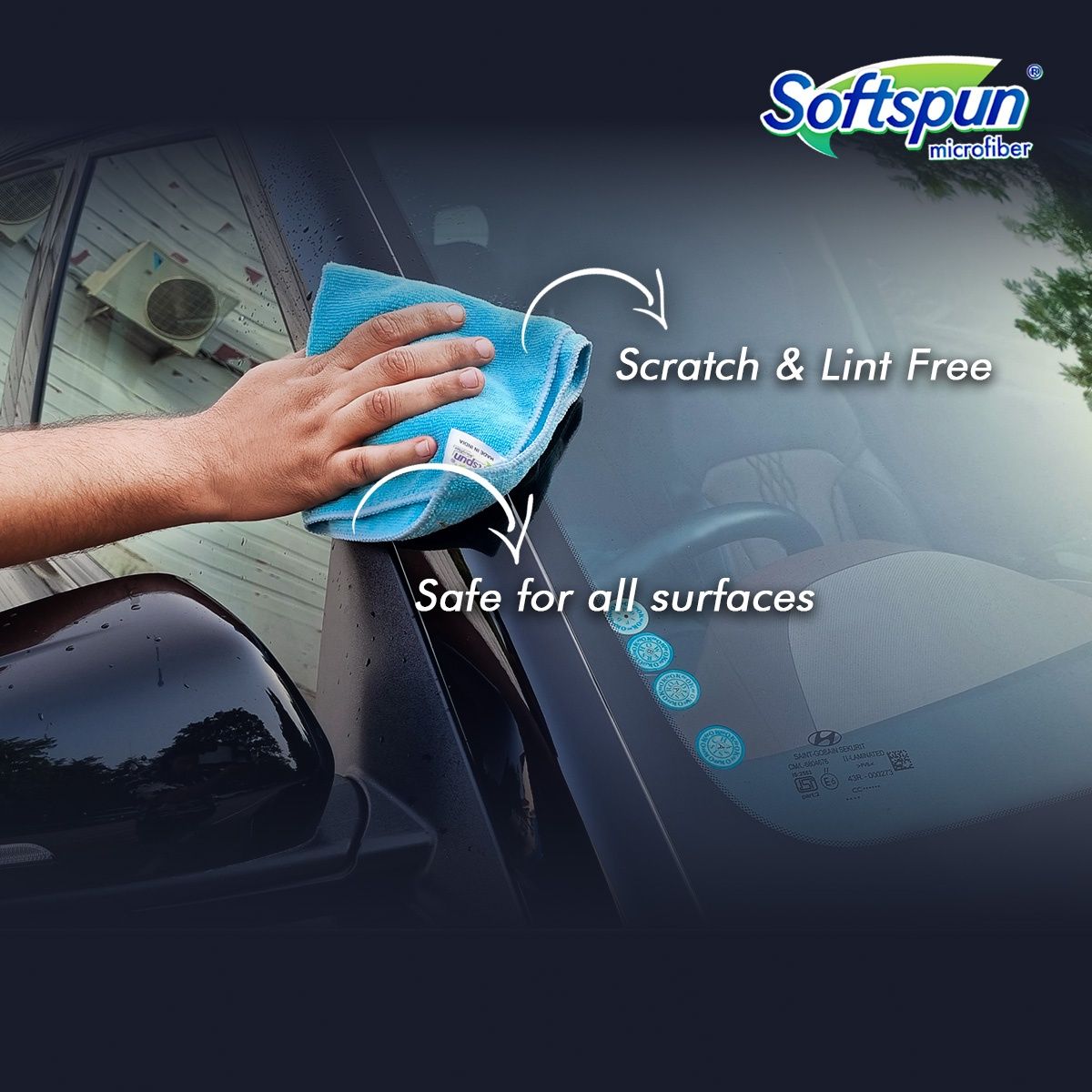 Softspun Microfiber Cleaning Cloths (220 GSM, 30x30cm, 6pc, Multicolor/Assorted)