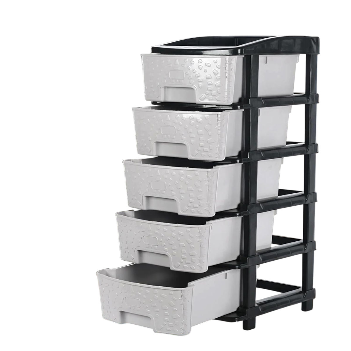Kuber Industries Modular 5-Layer & 60 L Plastic Drawer Storage Organiser | Black & Grey