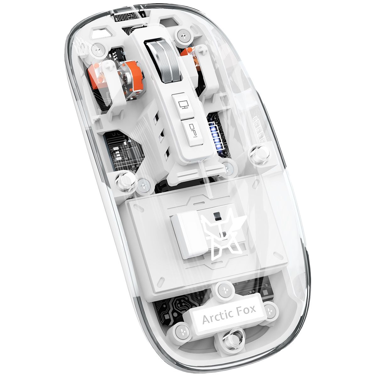 Arctic Fox Pureview Transparent Wireless And Bluetooth Rechargeable Mouse, Usb Receiver Frost White