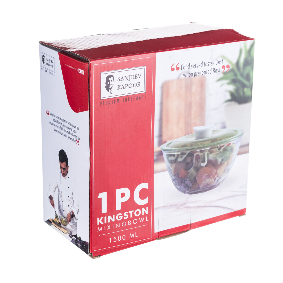 Sanjeev Kapoor Kingston High Borosilicate Mixing Bowl-Blue Lid 1.5 L - Set Of 1 Pcs