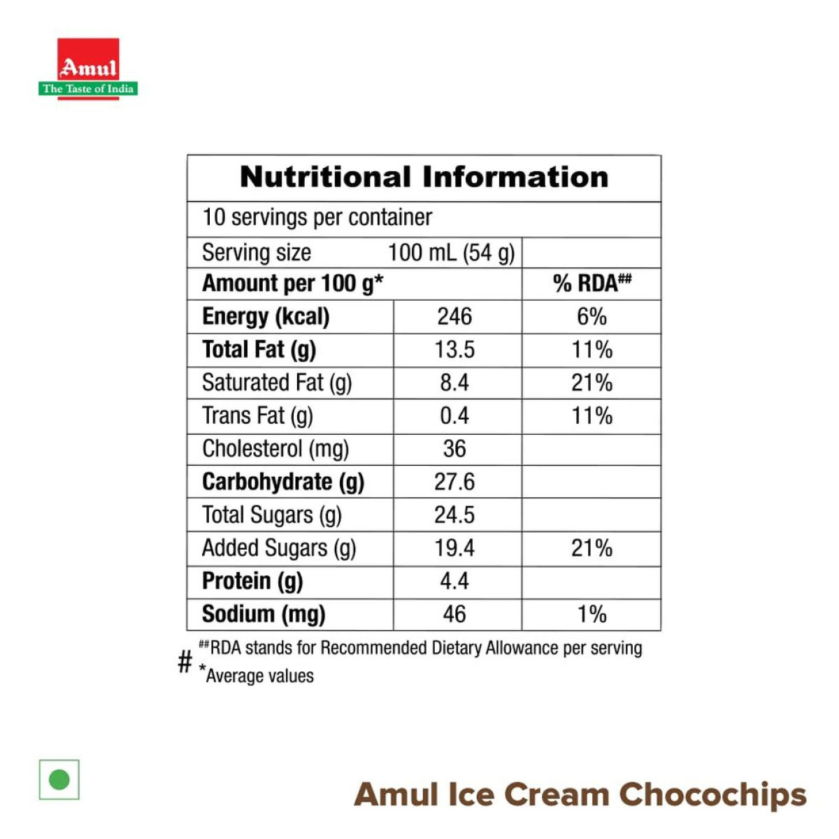 Amul Chocochip Ice Cream Tub 1 l Combo