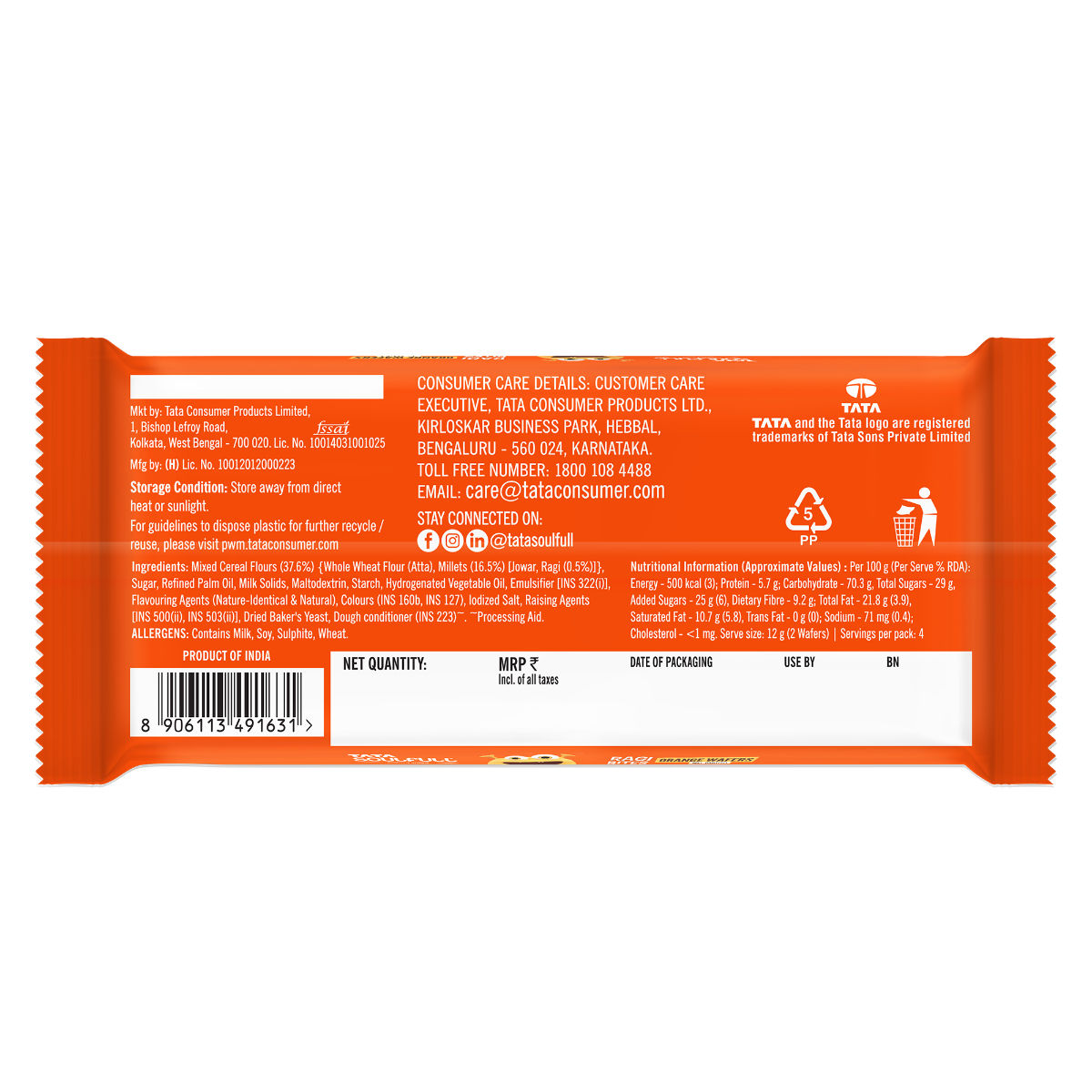 Tata Soulfull Ragi Bites Orange Wafers Biscuits