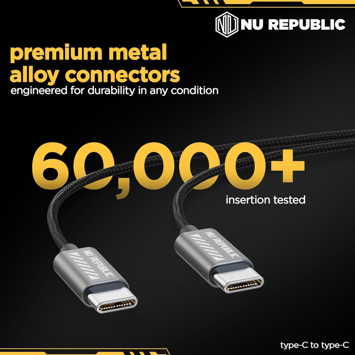 Nu Republic Blaze Flash 65W 1.25M Type-C To Type-C Fast Charging Data Cable - Grey