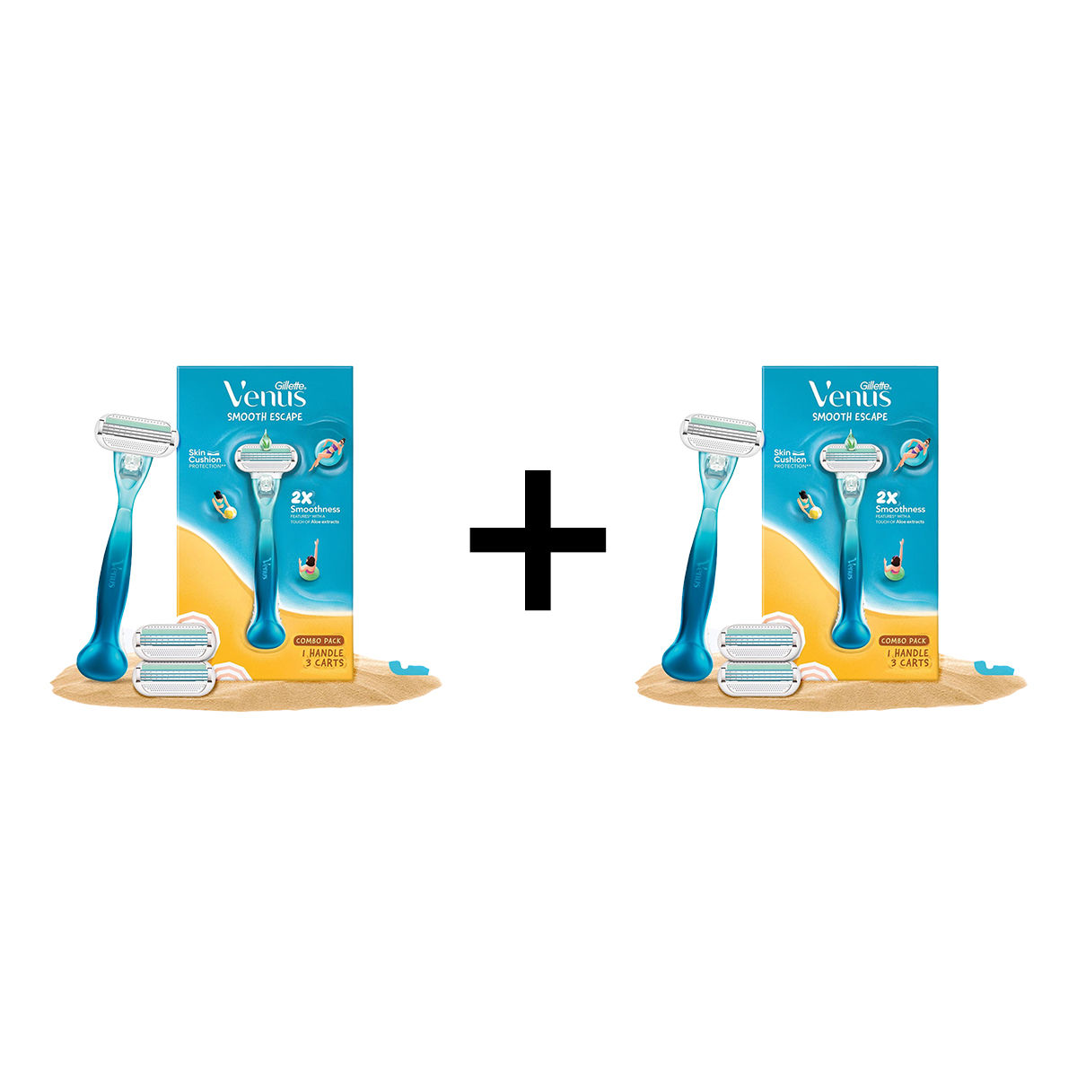 Gillette Venus Smooth Combo Pack|Razor Plus 2 Refills|Aloe Vera Smooth 4 pc X 2 Combo