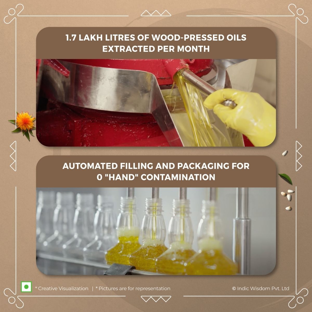 Indic Wisdom Wood Pressed Safflower Oil | Cold Pressed - Extracted on Wooden Churner