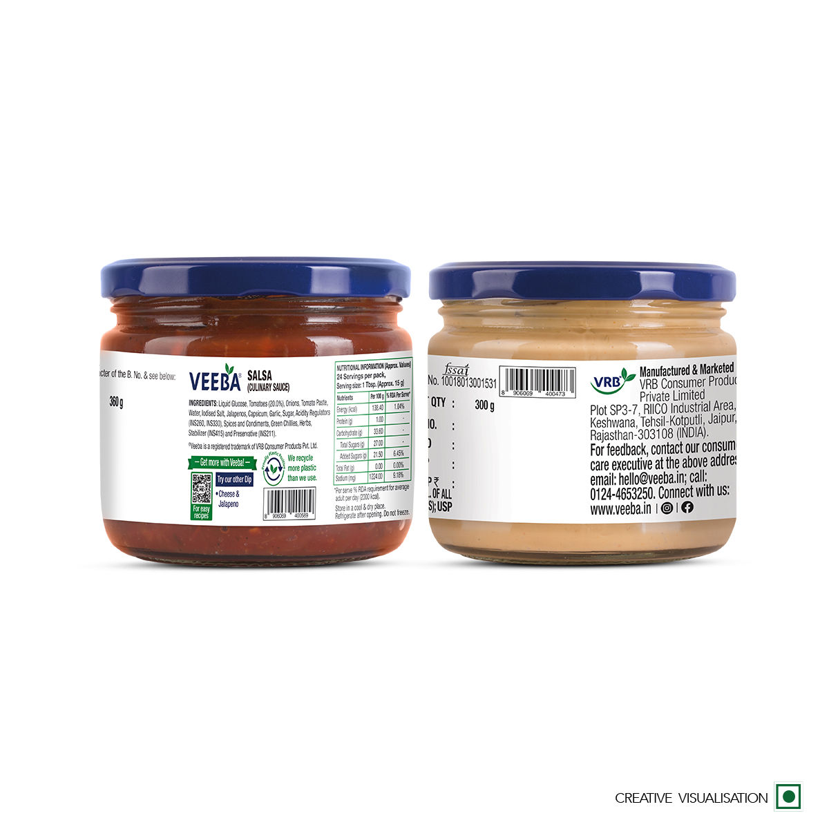 Veeba Cheese & Jalapeno Dip (300g)  & Veeba Salsa Dip (360g) Combo